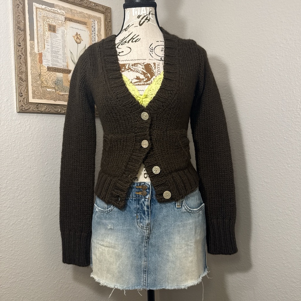 Vintage Y2K Abercrombie and Fitch Wool Blend Brown Knit Cardigan Size Medium